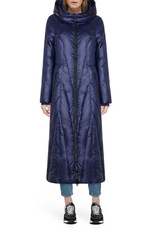 Синее стеганое пальто с поясом class=