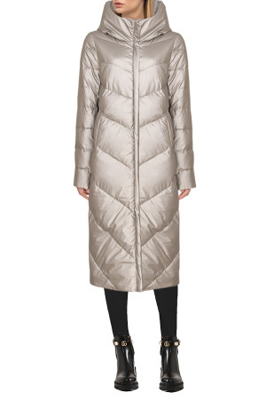 Серебристое стеганное пальто class=