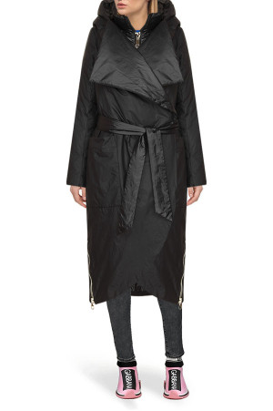 Черное пальто с двубортным воротником class=