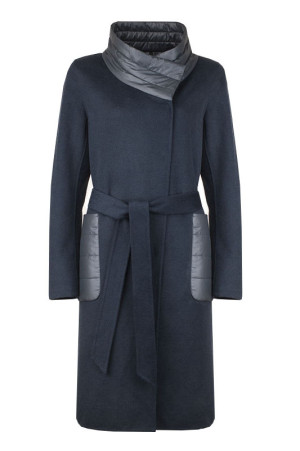 Весеннее кашемировое пальто с воротником стойкой синее class=