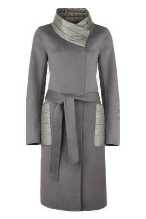 Весеннее кашемировое пальто с воротником стойкой серое class=