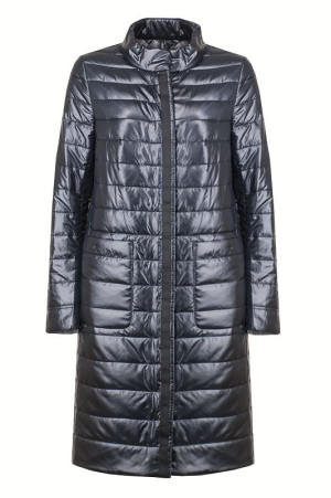 Легкое стеганое пальто на молнии темно синее class=