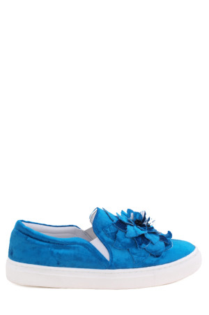 Бархатные туфли на низком ходу Aquamarin синие class=