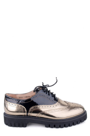 Женские броги из натуральной кожи золотистого цвета Basconi на шнуровк class=