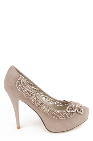 Туфли со стразами на высоком каблуке M.M.8 бежевые class=