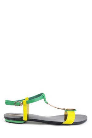 Летние босоножки на низком Basconi натуральная кожа зеленого с желтым class=