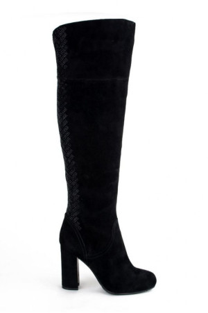 Женские демисезонные сапоги замшевые M.M.8 высокие черные class=