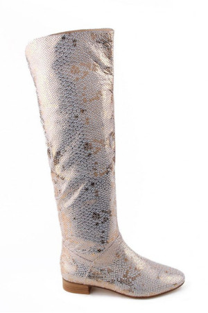 Весенние женские сапоги Medea золотистая кожа под питона class=