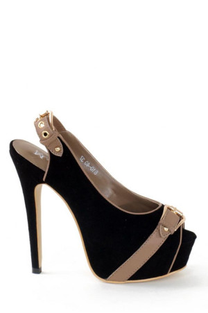 Замшевые босоножки на каблуке черные class=