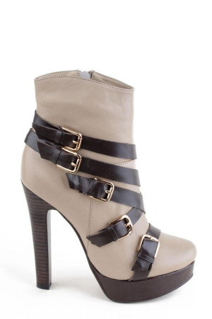 Стильные бежевые ботильоны на каблуке P.P.3 натуральная кожа class=