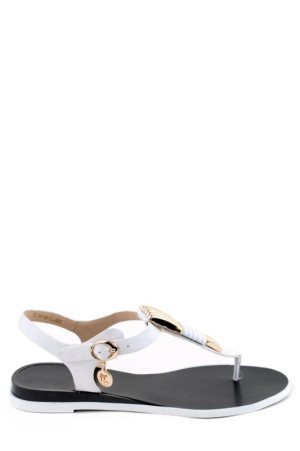 Женские босоножки сандалии через палец Basconi натуральная кожа белого class=