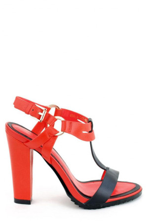 Женские босоножки на каблуке Basconi красные с черным class=