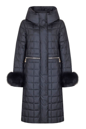 Черное стеганое пальто с капюшоном class=