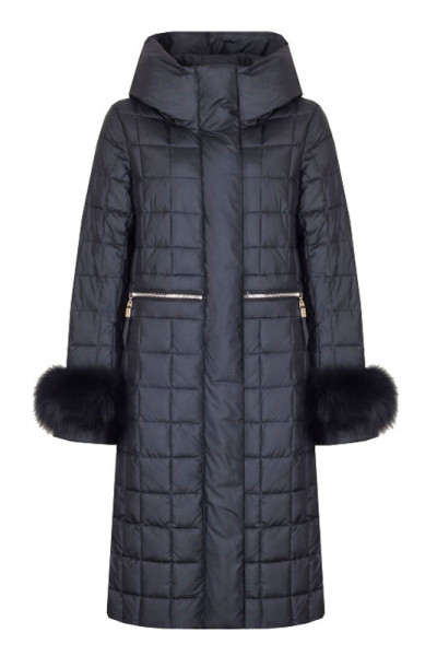 Черное стеганое пальто с капюшоном