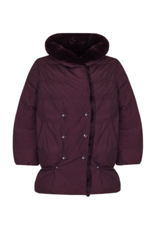 Бордовая куртка oversize с меховым воротником class=