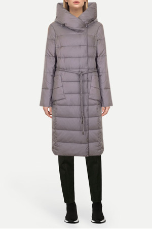 Серое стеганое пальто с капюшоном class=